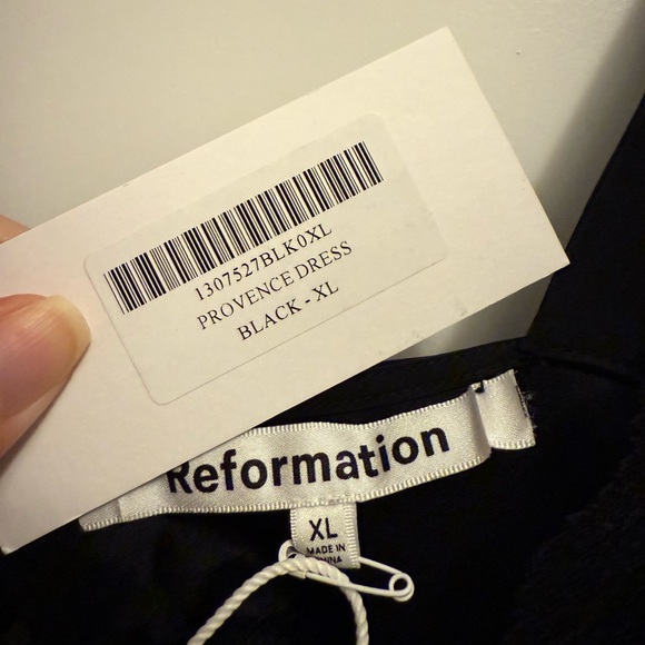 Reformation 100% Silk Black Lace Trim Midi Dress BNWT - Picture 8 of 8